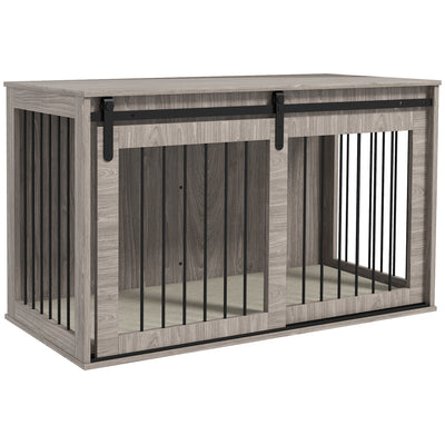 PawHut 118cm Dog Crate Furniture with Removable Cushion for Extra Large Dogs - Walnut Brown 