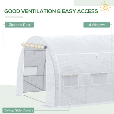 Outsunny 3 x 3 x 2 m Polytunnel Greenhouse with Roll-up Side Walls, Walk-in Grow House Tent with Steel Frame, Reinforced Cover, Zipped Door and 6 Mesh Windows for Garden, White 