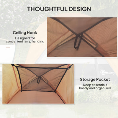 Outsunny 3-4 Person Camping Tent, Easy Set Up 3-4 Man Tent w/ Sewn-in Groundsheet, Waterproof Dome Tent w/ Mesh Windows, Brown 