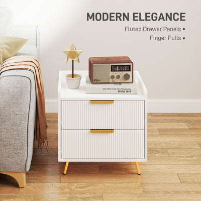 HOMCOM Elegant Two-Drawer Bedside Table Set of 2 - White 