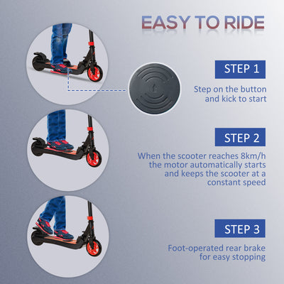 HOMCOM Folding Electric Scooter with Brake, for Ages 6+ Years, 8km/h Maximum Speed, Red 