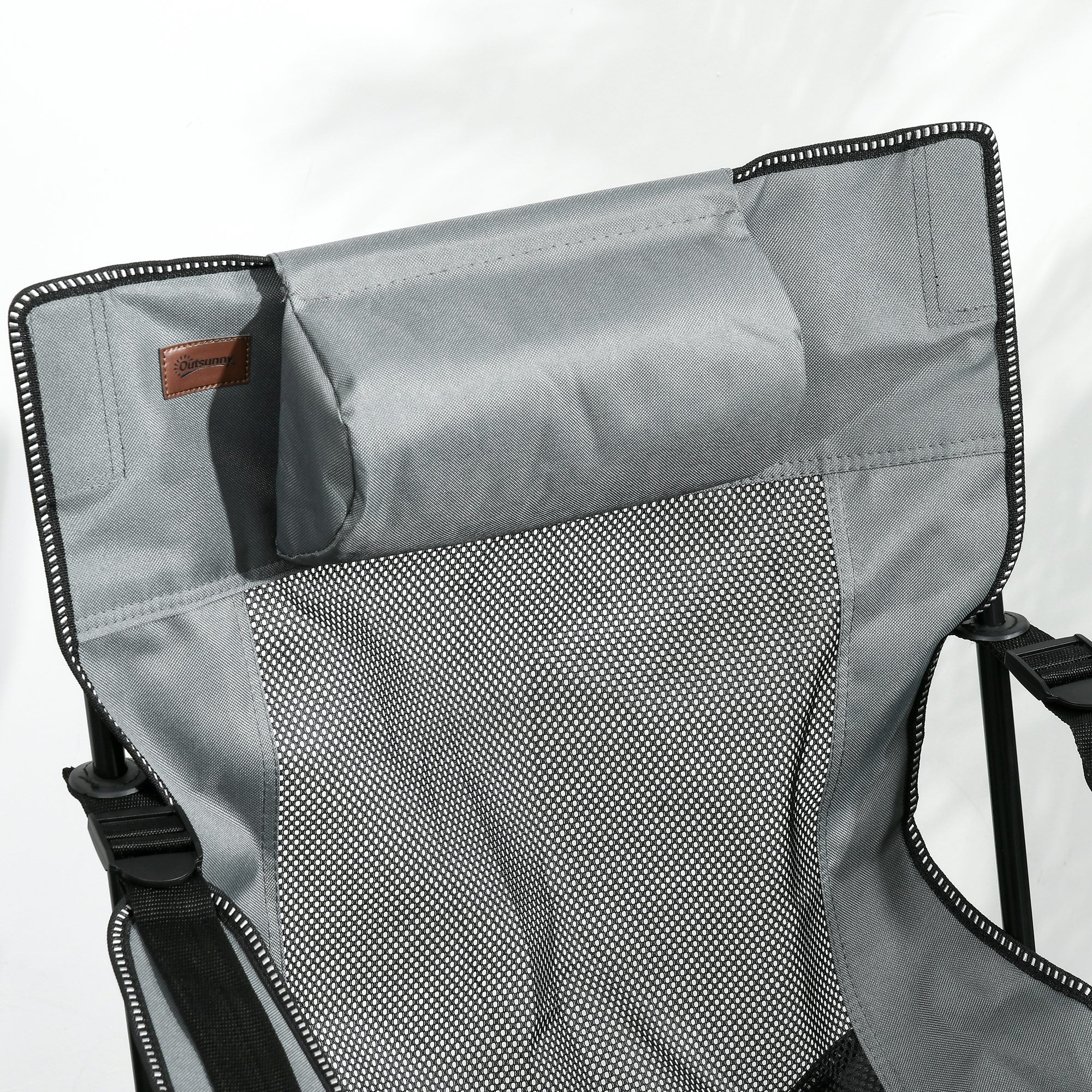 Outsunny Foldable Reclining Garden Chairs with Footrest and Adjustable Backrest, Portable Camping Chair with Headrest, Cup Holder, Side Pocketand Carry Bag for Outdoor, Grey 