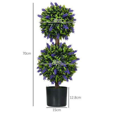 HOMCOM Set of 2 Artificial Plants, Lavender Flowers Ball Trees with Pot, for Home Indoor Outdoor Decor, 70cm 