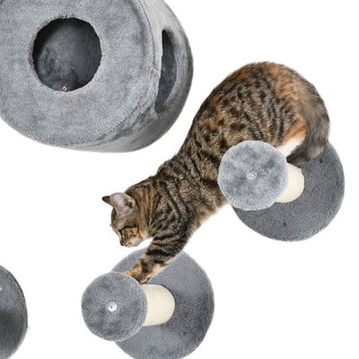 PawHut 5PCs Cat Wall Furniture with Perch, Cat House, Scratching Post 