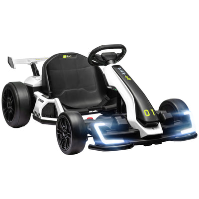 HOMCOM 24V Electric Go Kart for Kids with Adjustable Seat for 6-12 Years, White 