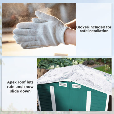 Outsunny 7 x 4ft Garden Shed, Easy to Assemble, Upgraded Galvanised Steel Frame with Foundation Kit, Double Doors with Lock, Outdoor Metal Shed with Vents and Gloves, Garden Storage Shed, Green 