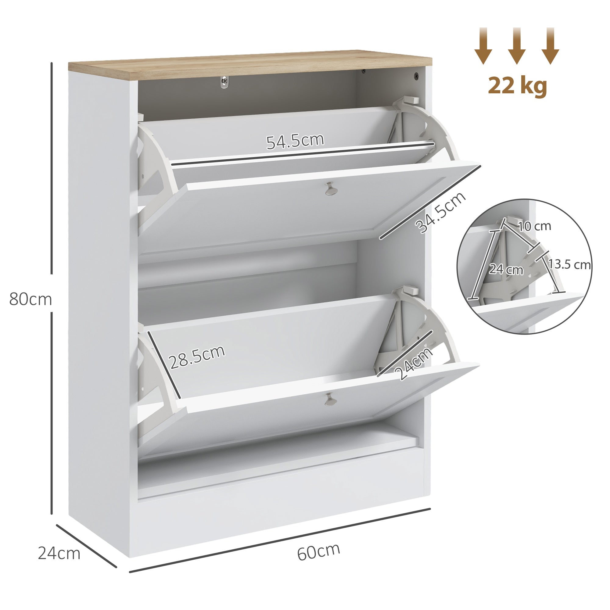HOMCOM Narrow Shoe Cabinet with 2 Flip Drawers and Adjustable Shelves - White