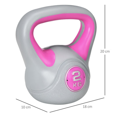 SPORTNOW Kettlebell, 2kg Kettle Bells with Handle for Home Gym Weight Lifting and Strength Training, Pink and Grey 