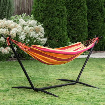 Outsunny 298 x 117cm Hammock with Stand Camping Hammock with Portable Carrying Bag, Adjustable Height, 120kg Load Capacity, Red Stripe 