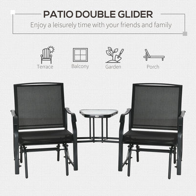 Outsunny Gliding Jack and Jill Seat, with Glass-Top Table - Black 