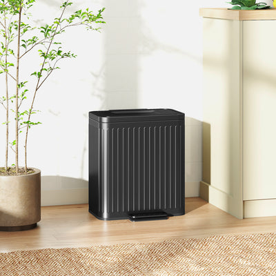HOMCOM 40L Dual Compartment Rubbish Bin, with Soft-Close Lid - Black 