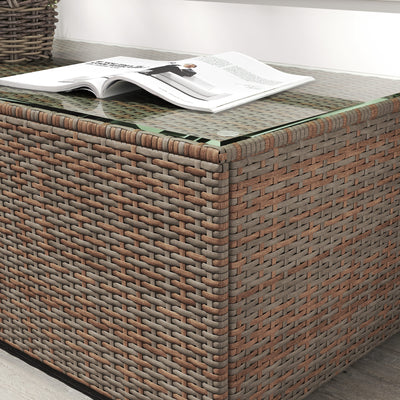 Outsunny 90 x 50cm Glass-Top Rattan Side Table - Brown 
