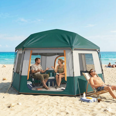 Outsunny Cabin Tent Easy Setup 3000mm Waterproof Camping Tent 4 Person with Carrying Bag Green 