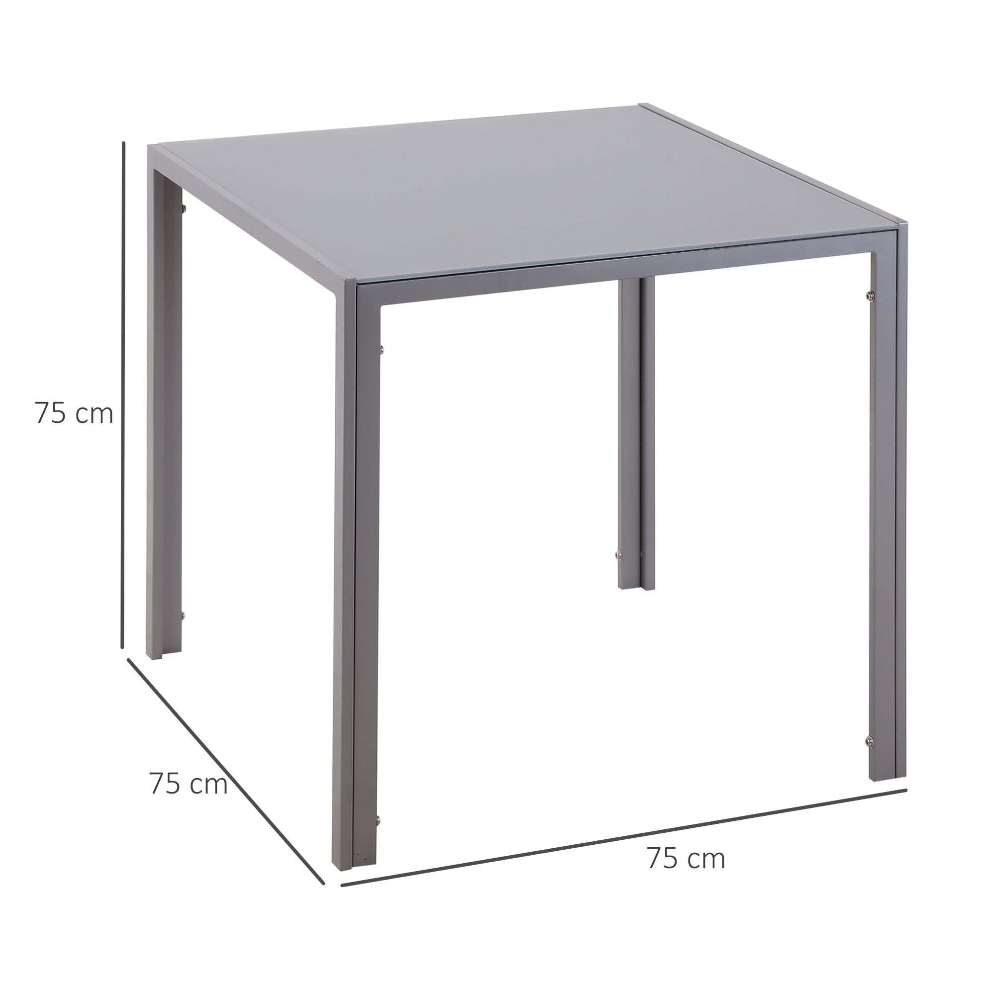 HOMCOM Modern Square Dining Table for 2-4 People, with Glass Top & Metal Legs for Dining Room, Living Room, Grey 