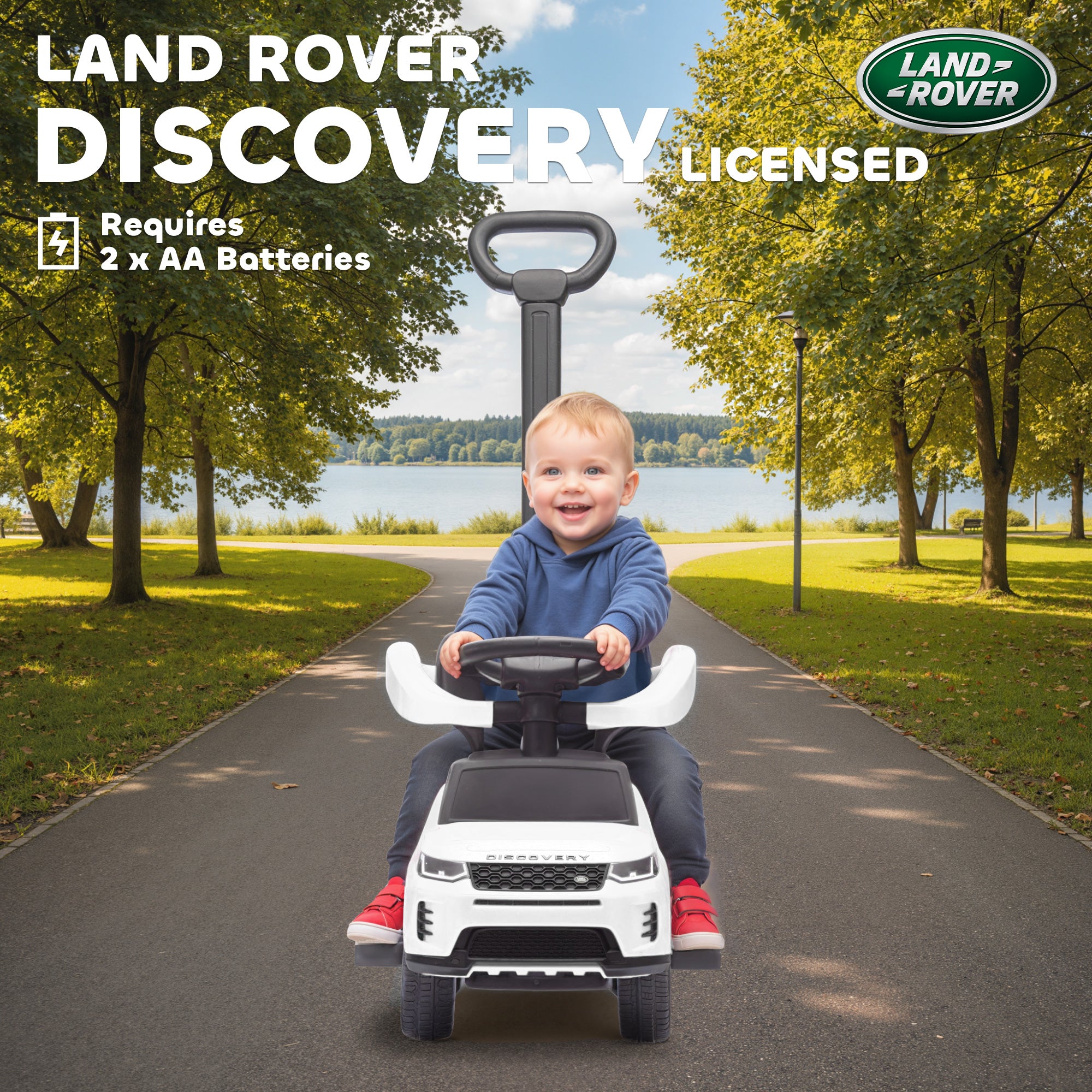 AIYAPLAY Land Rover Discovery Licensed Baby Push Car, 2-in-1 Ride on Car with Push Handle and Safety Guardrail, White 