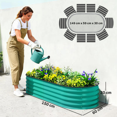 Outsunny Set of Two 150 x 60cm Steel Planters - Green 