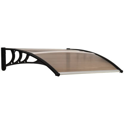 Outsunny Curved Window Door Canopy Aluminium Rigid Plastic Polycarbonate Fixed Outdoor Awning Modern Design UV Water Rain Resist 100 x 75cm Brown 