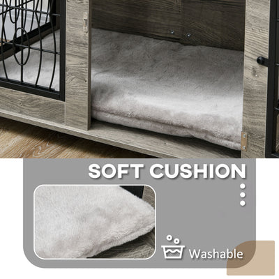 PawHut Indoor Dog Crate Furniture End Table with Soft Washable Cushion, Lockable Front Door, for Medium Dogs - Black 