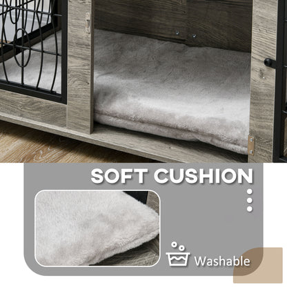 PawHut Indoor Dog Crate Furniture End Table with Soft Washable Cushion, Lockable Front Door, for Medium Dogs - Black 