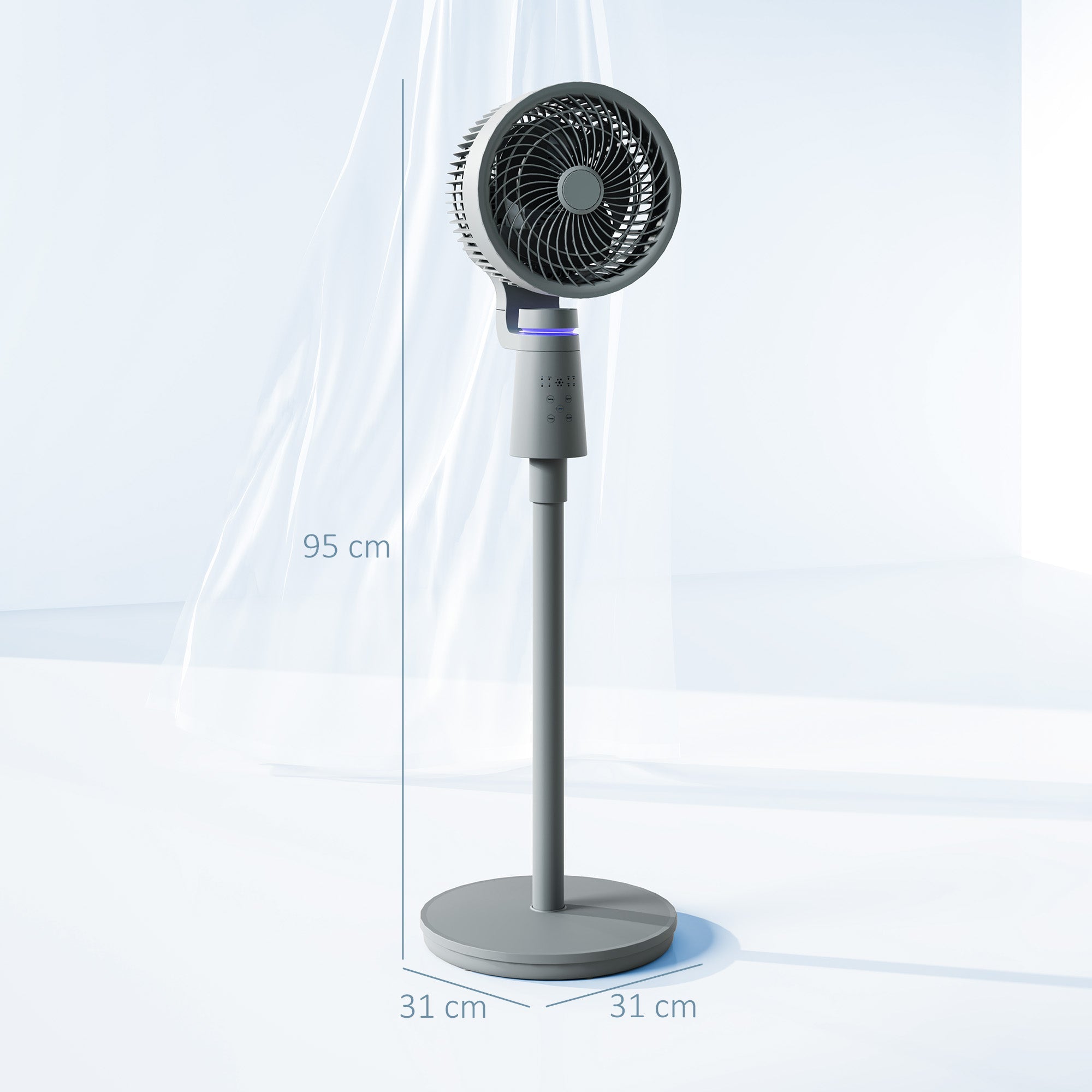 HOMCOM Pedestal Air Circulation Fan with Oscillating, Light Off, Grey 