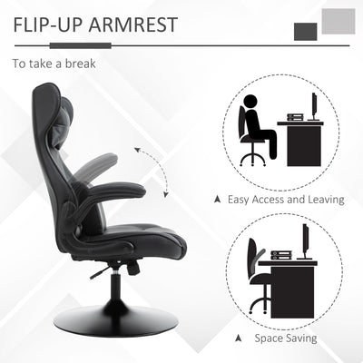 Vinsetto Video Game Chair with Lumbar Support, Racing Style Home Office Chair, Computer Chair with Swivel Base, Flip-up Armrest and Headrest, Black 
