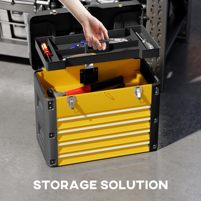 HOMCOM 4 Drawers Large Toolbox - Yellow 