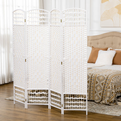 HOMCOM 4 Panel Folding Room Divider, Privacy Screen, Freestanding Paravent Partition Separator for Living Room, Bedroom and Office, 160 x 170cm, White 
