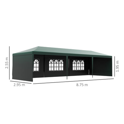 Outsunny Garden Gazebo Marquee Party Wedding Tent Canopy (9m x 3m) - Green 