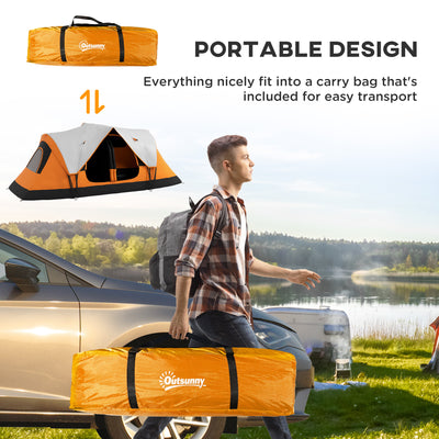 Outsunny Six-Man Tent, with Two Rooms, Small Rainfly and Accessories - Orange 