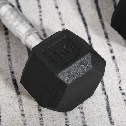 HOMCOM 2x5kg Rubber Dumbbell Sports Hex Weights Sets Gym Fitness Lifting Home 