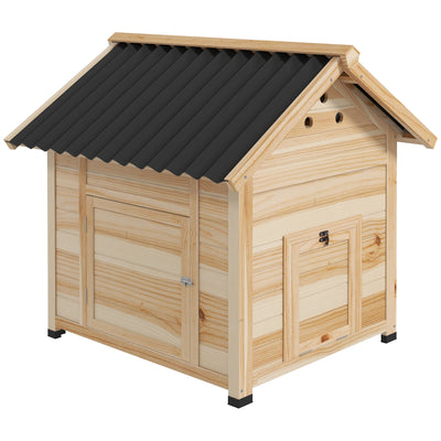 PawHut Wooden Duck House with Double Doors, Openable Roof, Ventilation Holes, Removable Base, Natural Wood Finish 
