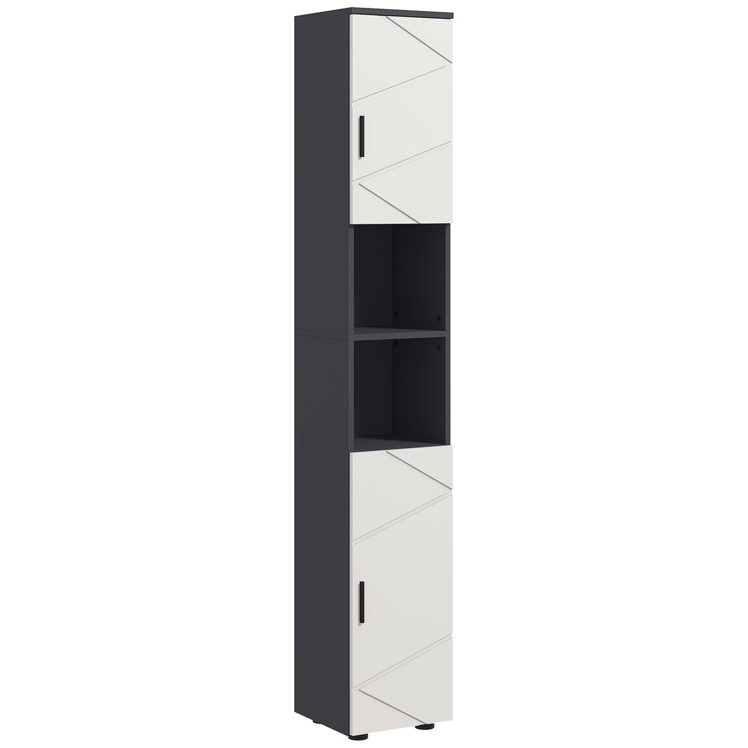 kleankin 183cm Tall Bathroom Cabinet, Narrow Bathroom Storage Cabinet with Open Shelves, 2 Doors Cabinets, Adjustable Shelves and Soft Close Mechanism, Grey 