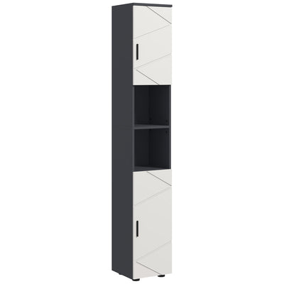 kleankin 183cm Tall Bathroom Cabinet, Narrow Bathroom Storage Cabinet with Open Shelves, 2 Doors Cabinets, Adjustable Shelves and Soft Close Mechanism, Grey 