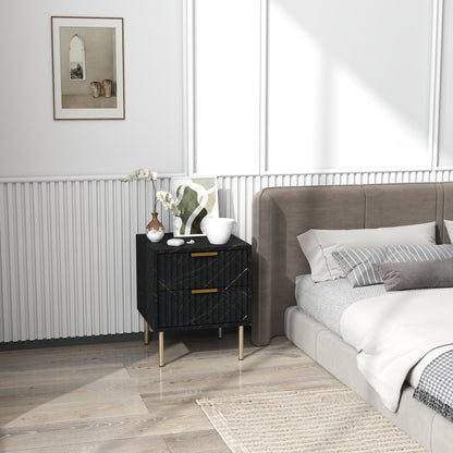 HOMCOM Elegant Two-Drawer Bedside Table - Black 