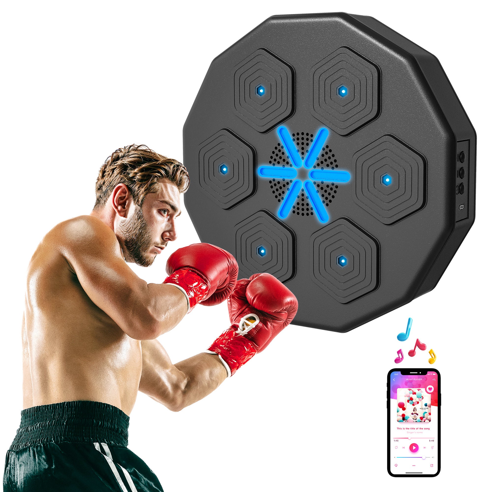 SPORTNOW Music Boxing Machine with Bluetooth Connection and LED Light Smart, Wall Mounted for Punching Beat Boxing Training 