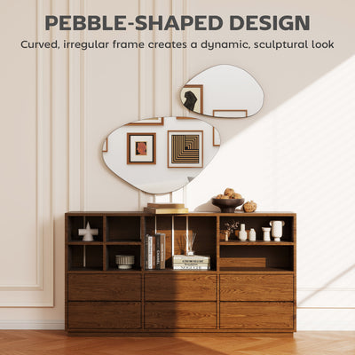 HOMCOM Set of 2 Pebble-Shaped Wall Mirror - Black 