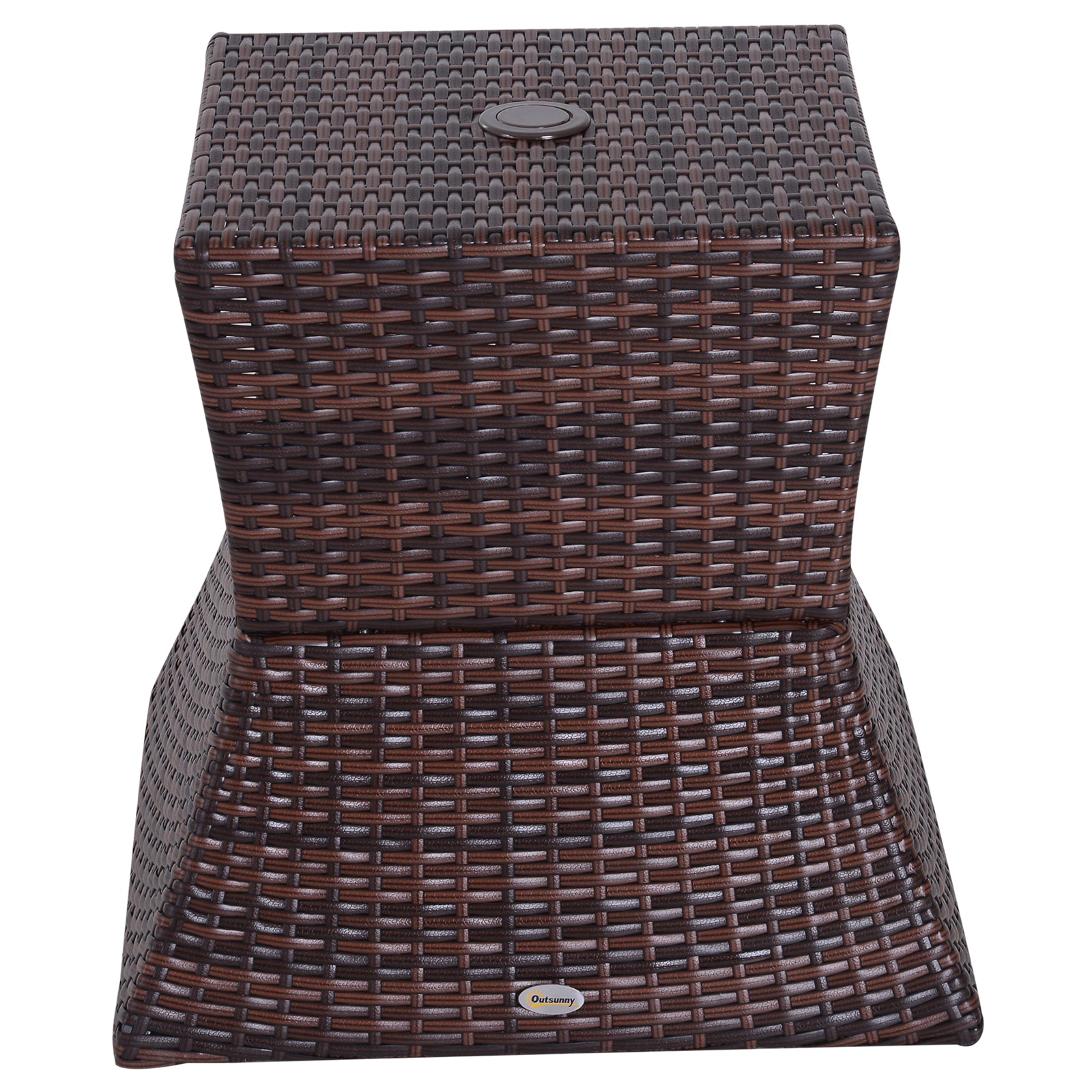 Outsunny Rattan Outdoor Coffee Table, Wicker Garden Patio Bistro Side Table with Umbrella Hole and Storage Space for Balcony, Porch, Brown 