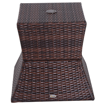 Outsunny Rattan Outdoor Coffee Table, Wicker Garden Patio Bistro Side Table with Umbrella Hole and Storage Space for Balcony, Porch, Brown 