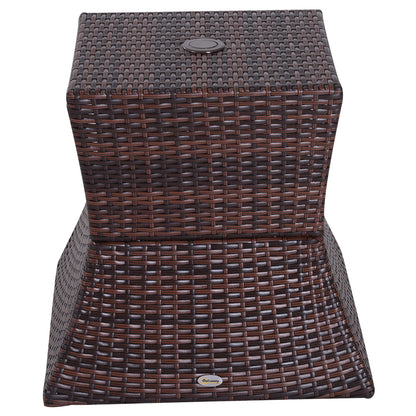 Outsunny Rattan Outdoor Coffee Table, Wicker Garden Patio Bistro Side Table with Umbrella Hole and Storage Space for Balcony, Porch, Brown 