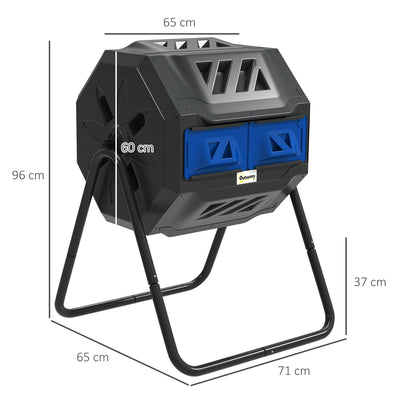 Outsunny 160L 360\'c2\'b0 Rotating Dual Chamber Composter - Blue 