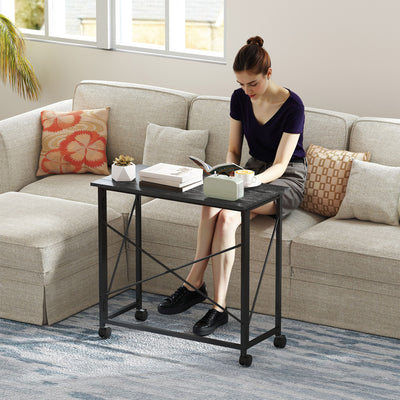 HOMCOM 80 cm Folding Desk on Wheels - Black 