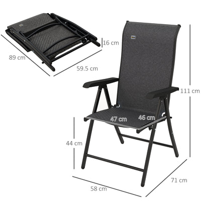 Outsunny Set of Two Folding Garden Chairs, with Seven-Position Adjustable Backs - Grey 