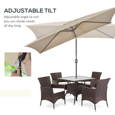Outsunny 3x2m Garden Parasol Umbrella with Tilt and Crank, Outdoor Sun Shade Canopy with Aluminium Frame and Steel Ribs, Rectangular, Khaki 