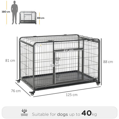 PawHut Metal Dog Cage Kennel Locking Door & Wheels Removable Tray Openable Top For Extra Large Pets 125 x 76 x 81 cm 