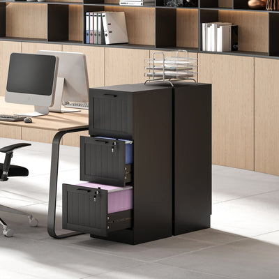 HOMCOM 3 Drawer Filing Cabinet with Lock, Office Storage Cabinet with Adjustable Hanging Bars for A4 Letter Size Files, Black 