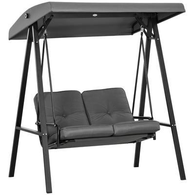 Outsunny Two-Seater Garden Swing Bench, with Adjustable Canopy - Dark Grey 