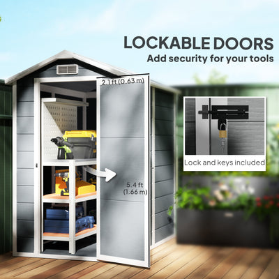 Outsunny 4 x 6ft Garden Shed, Plastic Shed with Floor, Window, Lockable Door and Vents, Resin Tool Shed for Outdoor Patio Storage, Zero Maintenance, Grey 