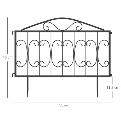 Outsunny Decorative Garden Fencing, 4PCs Outdoor Picket Fence Panels, Rustproof Metal Wire Landscape Flower Bed Border Edging Animal Barrier, Black 