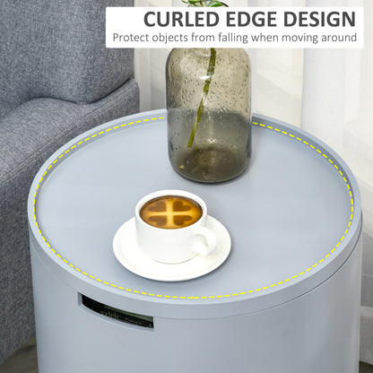 HOMCOM Modern Side Table with Hidden Storage Space, Round Night Stand with Removable Tray Wood Frame End Coffee Table for Living Room, Set of 2, Grey 