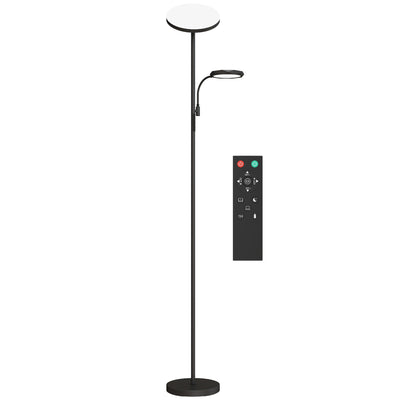HOMCOM LED Floor Lamp for Living Room, Stepless Dimmable Standing Lamp, Mother and Child Uplighter with Reading Light, 4 Scene Modes, 2700K-6500K Colour Temps, 4 Brightness Levels, Remote Control 